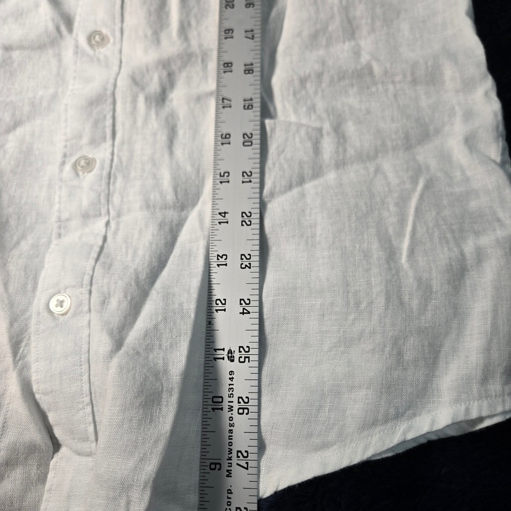 Thom Aaron Mens White 100% European Linen Short Sleeve Button Down Shirt Size M - Picture 3 of 8